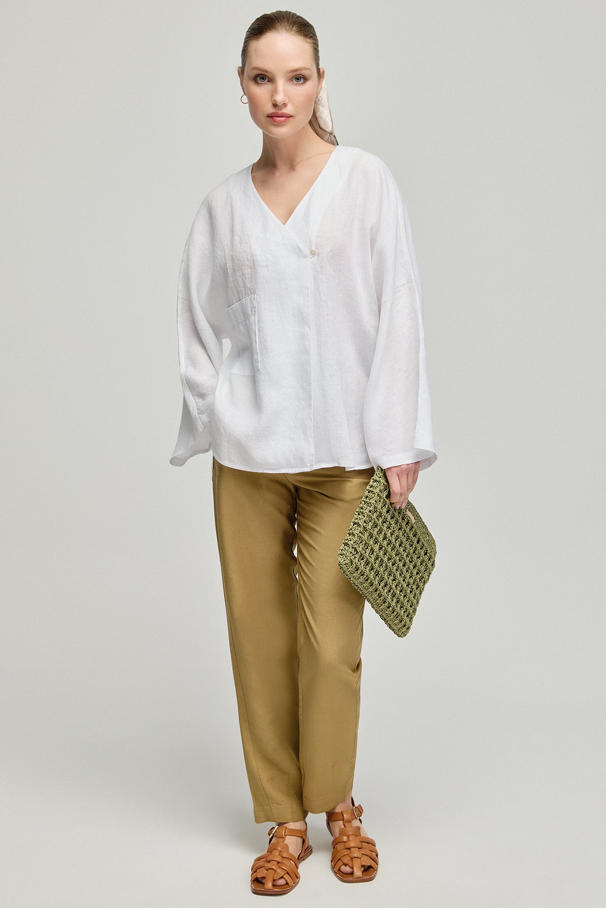 Yeşil Nina Dokulu Hasır El Çanta 29x38cm