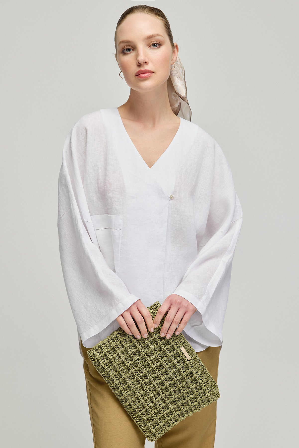 Yeşil Nina Dokulu Hasır El Çanta 29x38cm