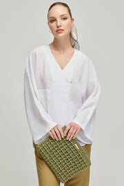 Yeşil Nina Dokulu Hasır El Çanta 29x38cm