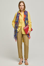 Lacivert Jas İpekli Çiçek Desen Şal 70x180 cm