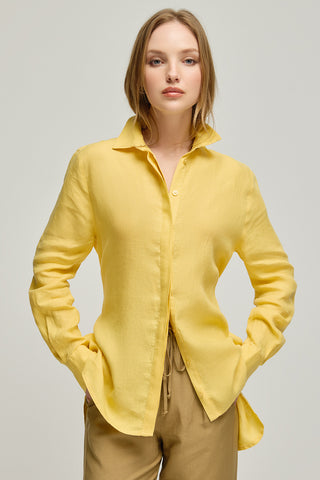 Sarı Keten Kate Uzun Kollu Arkadan Bağlamalı Gömlek