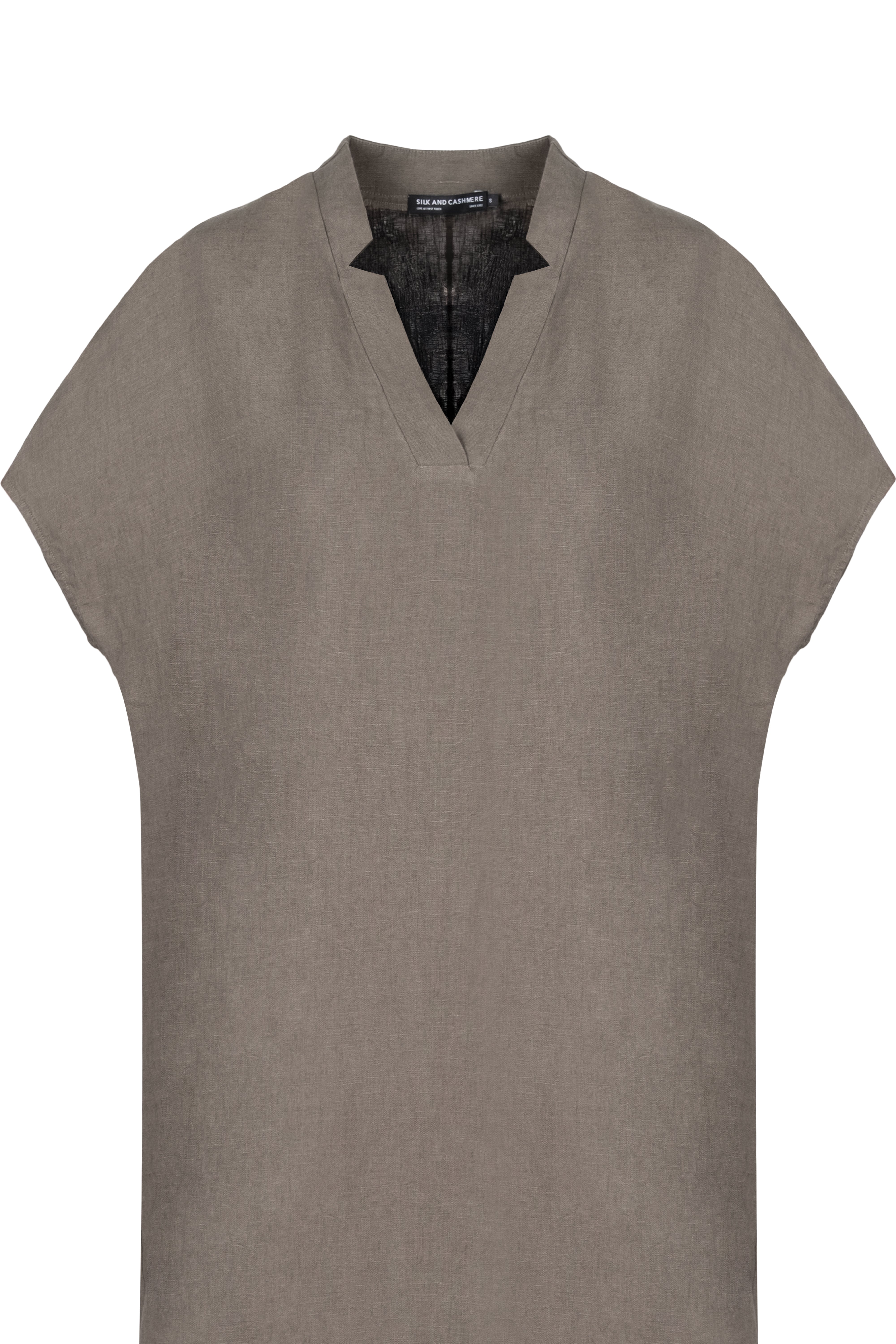 Kahverengi Kate Keten V Yaka Elbise