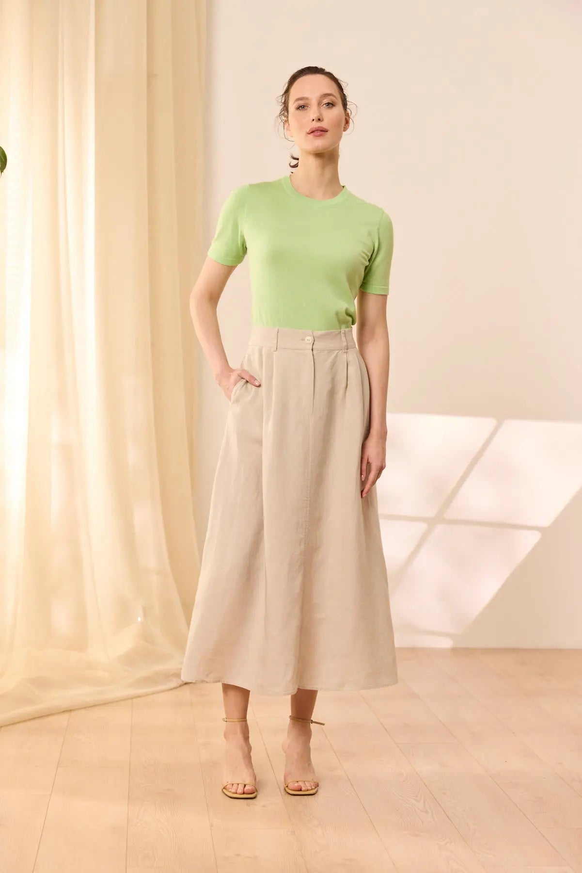 Bej Kate Keten Uzun Etek Woman