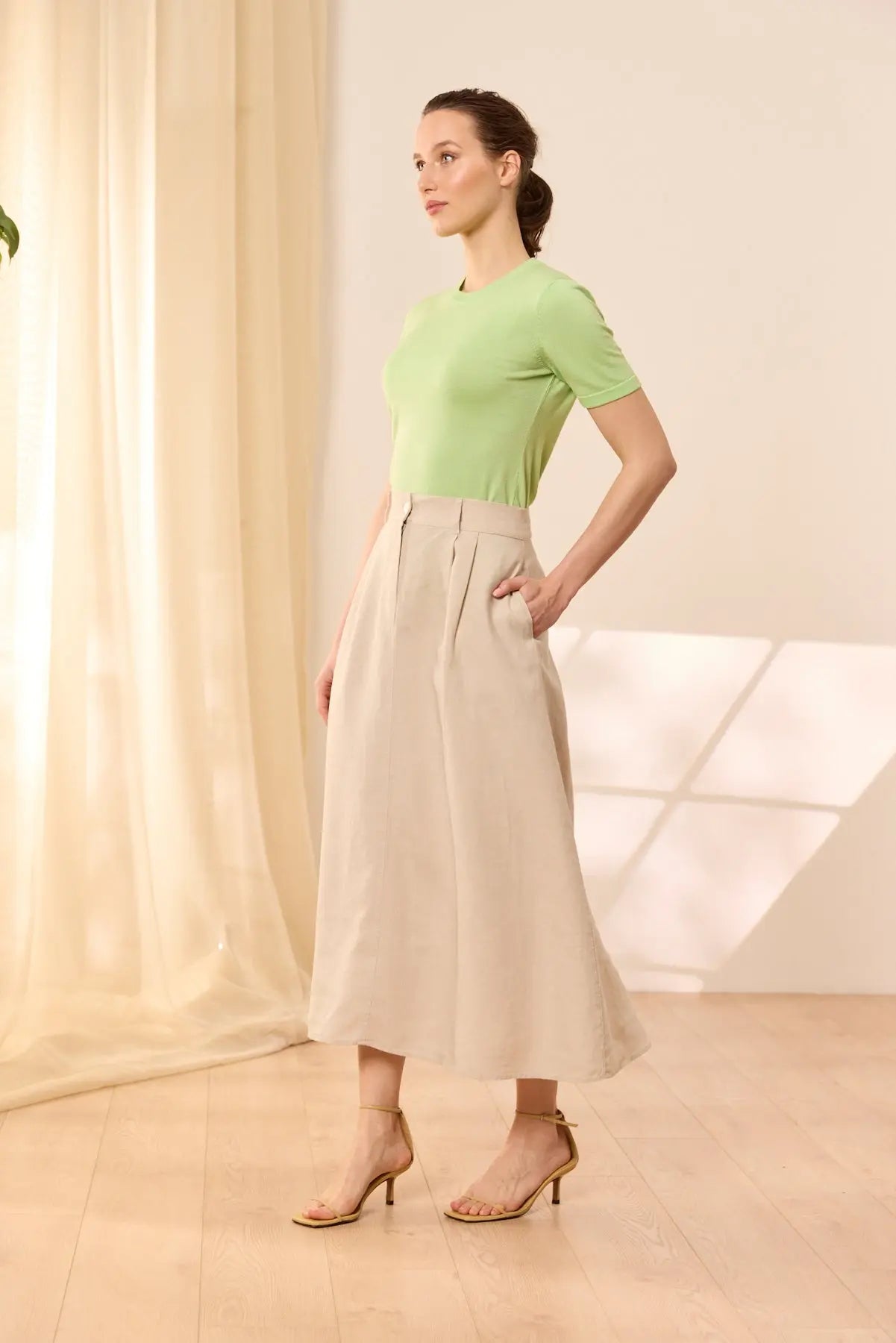 Bej Kate Keten Uzun Etek Woman