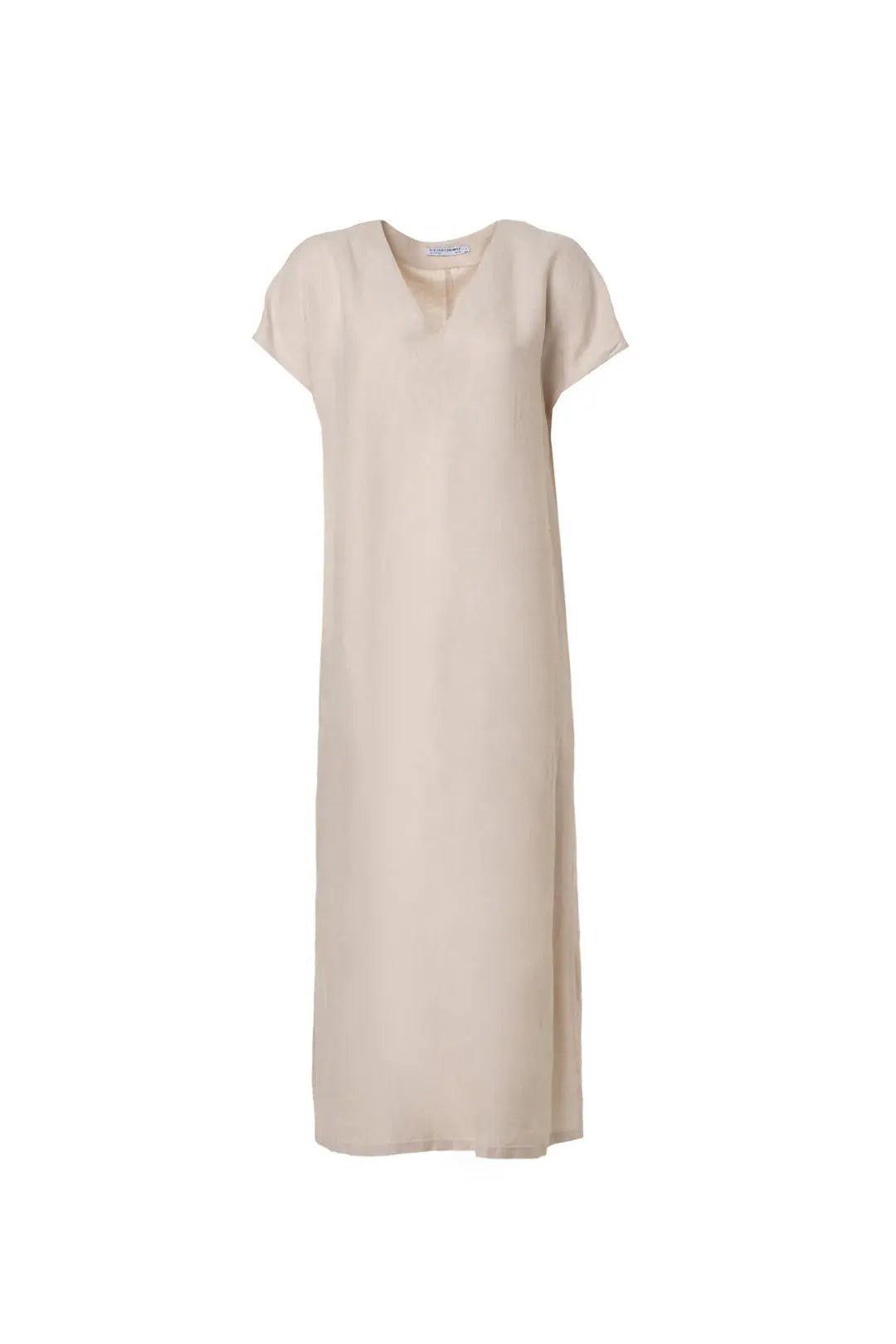 Bej Keten  Kate V Yaka Ksa Kollu Elbise Silk and Cashmere