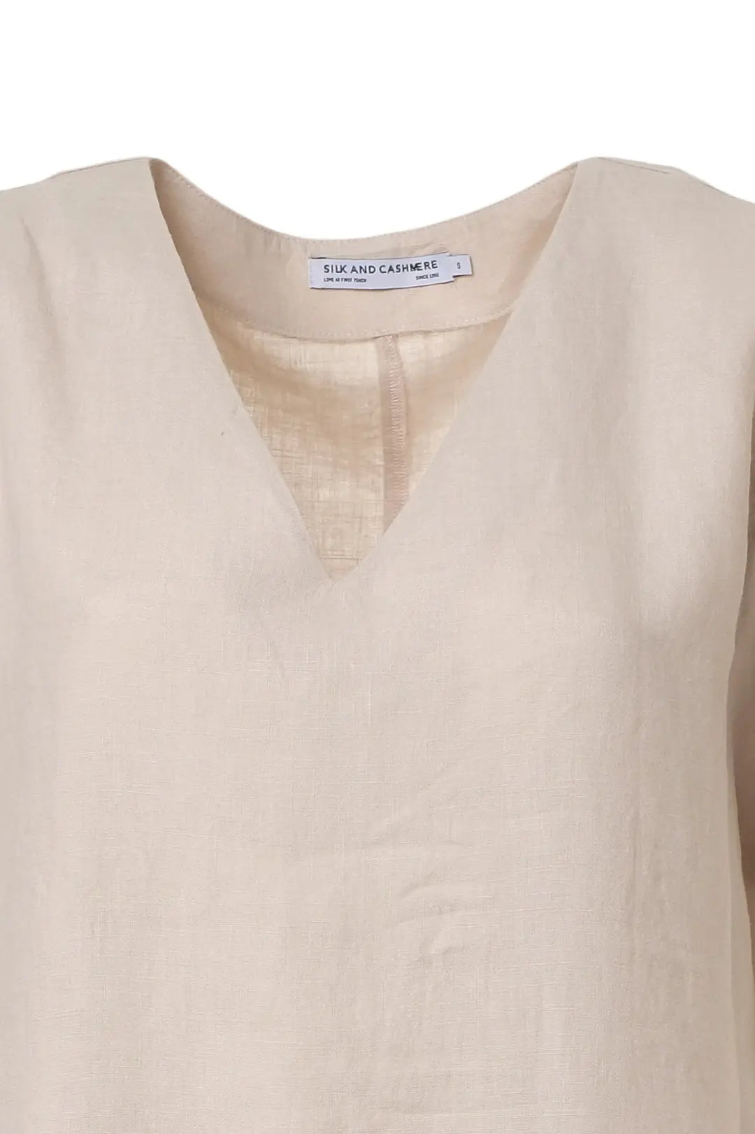 Bej Keten  Kate V Yaka Ksa Kollu Elbise Silk and Cashmere