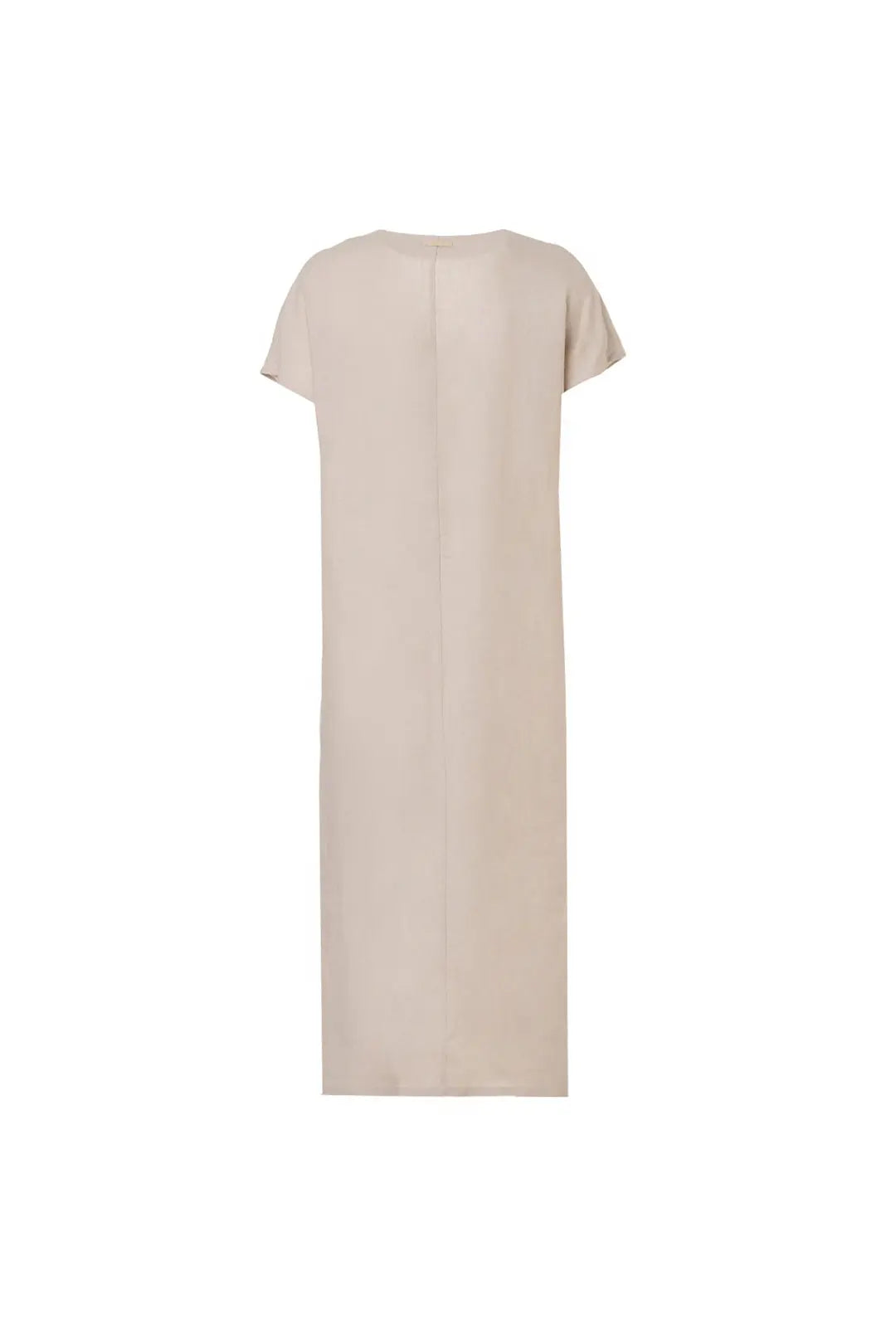 Bej Keten  Kate V Yaka Ksa Kollu Elbise Silk and Cashmere