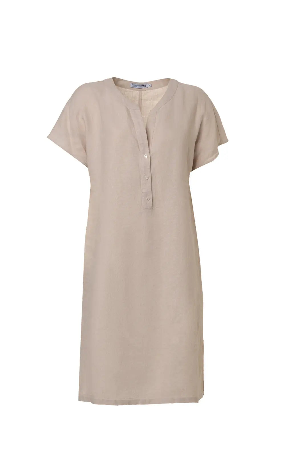 Bej Keten Kate V Yaka Ksa Kollu Elbise Silk and Cashmere