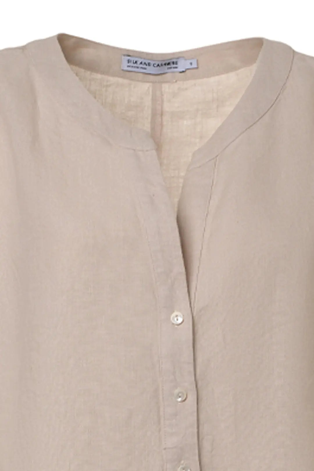 Bej Keten Kate V Yaka Ksa Kollu Elbise Silk and Cashmere