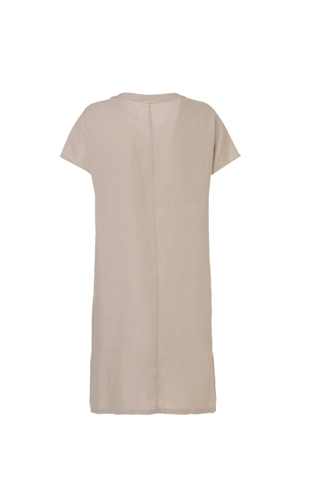 Bej Keten Kate V Yaka Ksa Kollu Elbise Silk and Cashmere