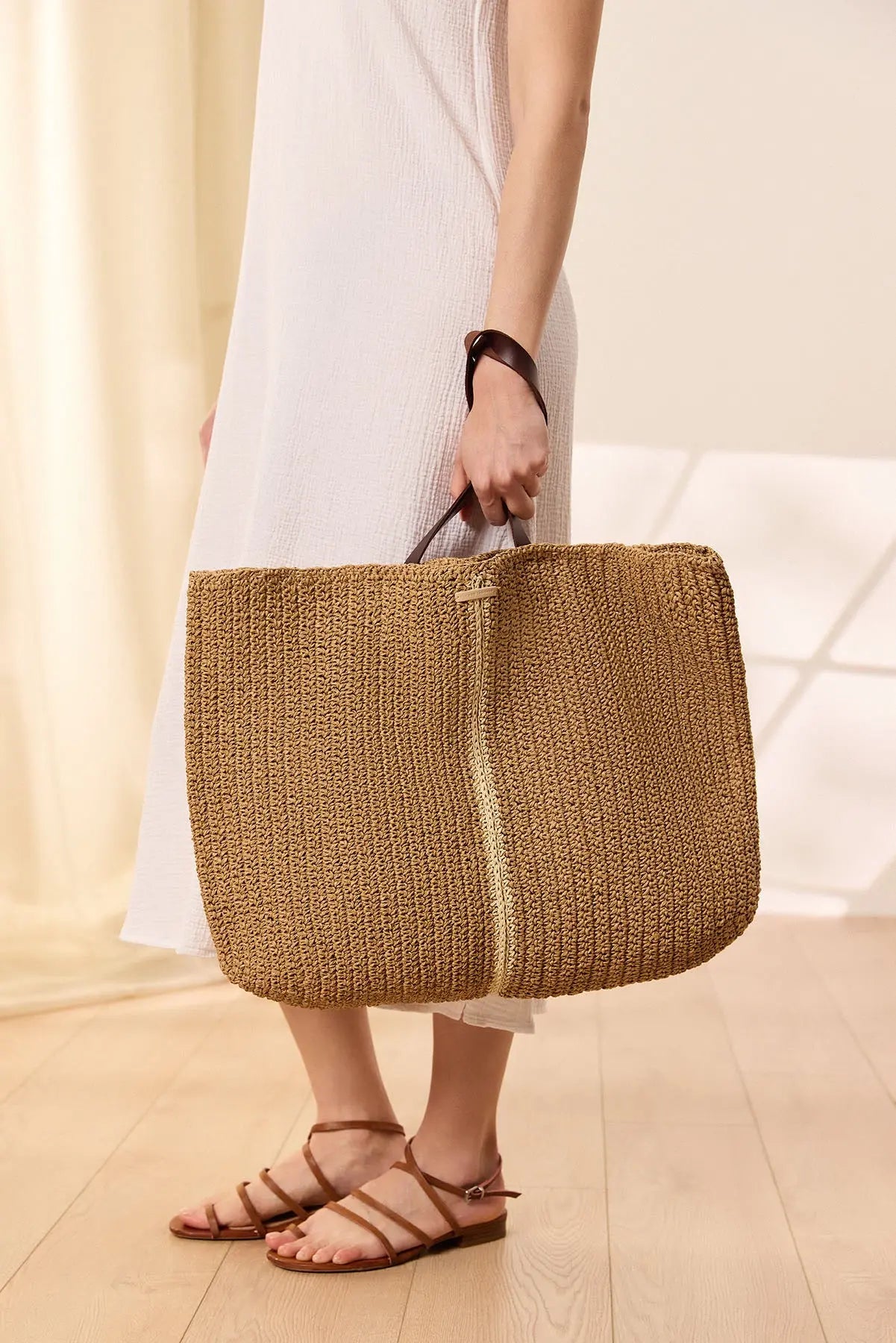 Bej Nina Renkli Tek Çizgili Hasr Çanta Silk and Cashmere