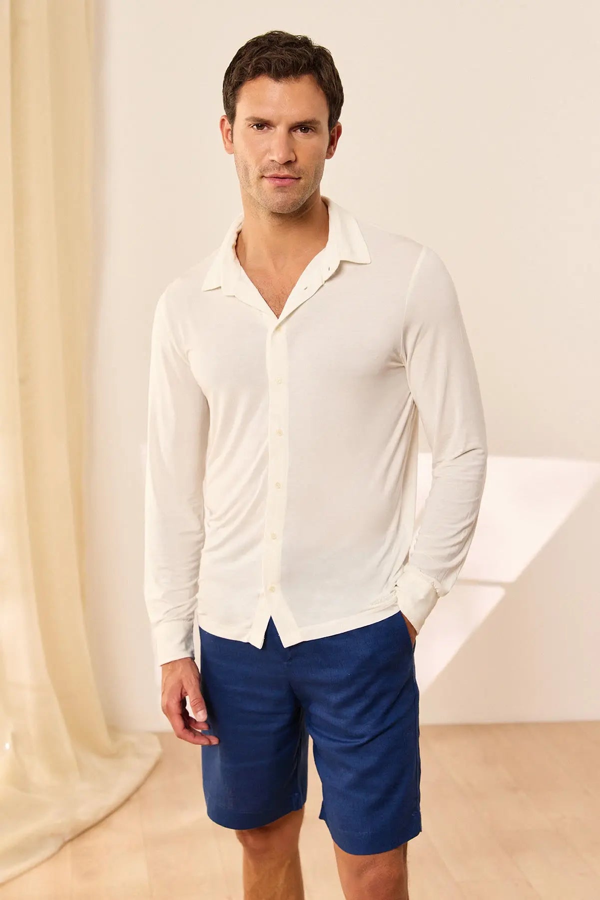 Beyaz Fersatile & More Doal Modal Uzun Kollu Erkek Gömlek Silk and Cashmere