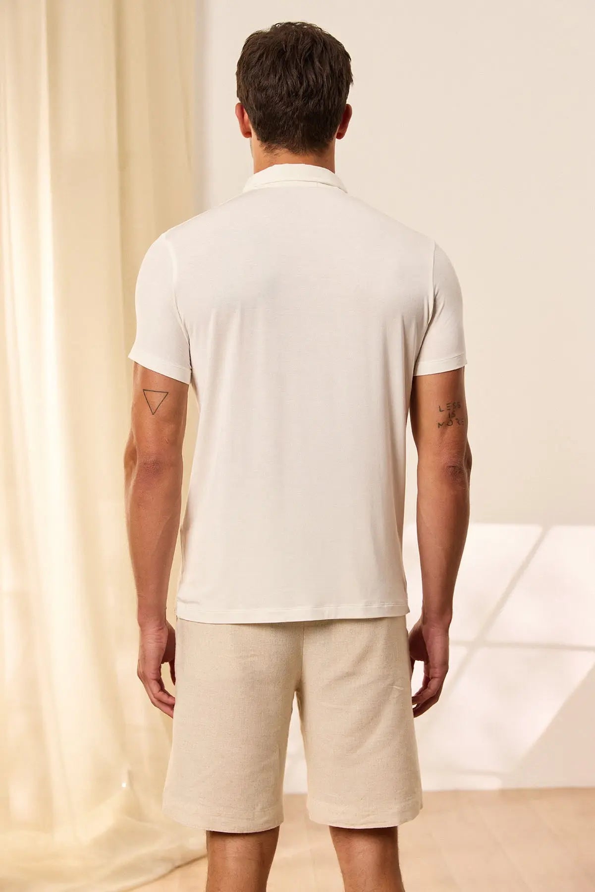 Beyaz Fersatile & More Doğal Modal Polo Yakalı Kısa Kollu Erkek Tişört Silk and Cashmere