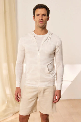 Beyaz Gri Fersatile & More Doğal Modal Erkek Kapüşonlu Silk and Cashmere