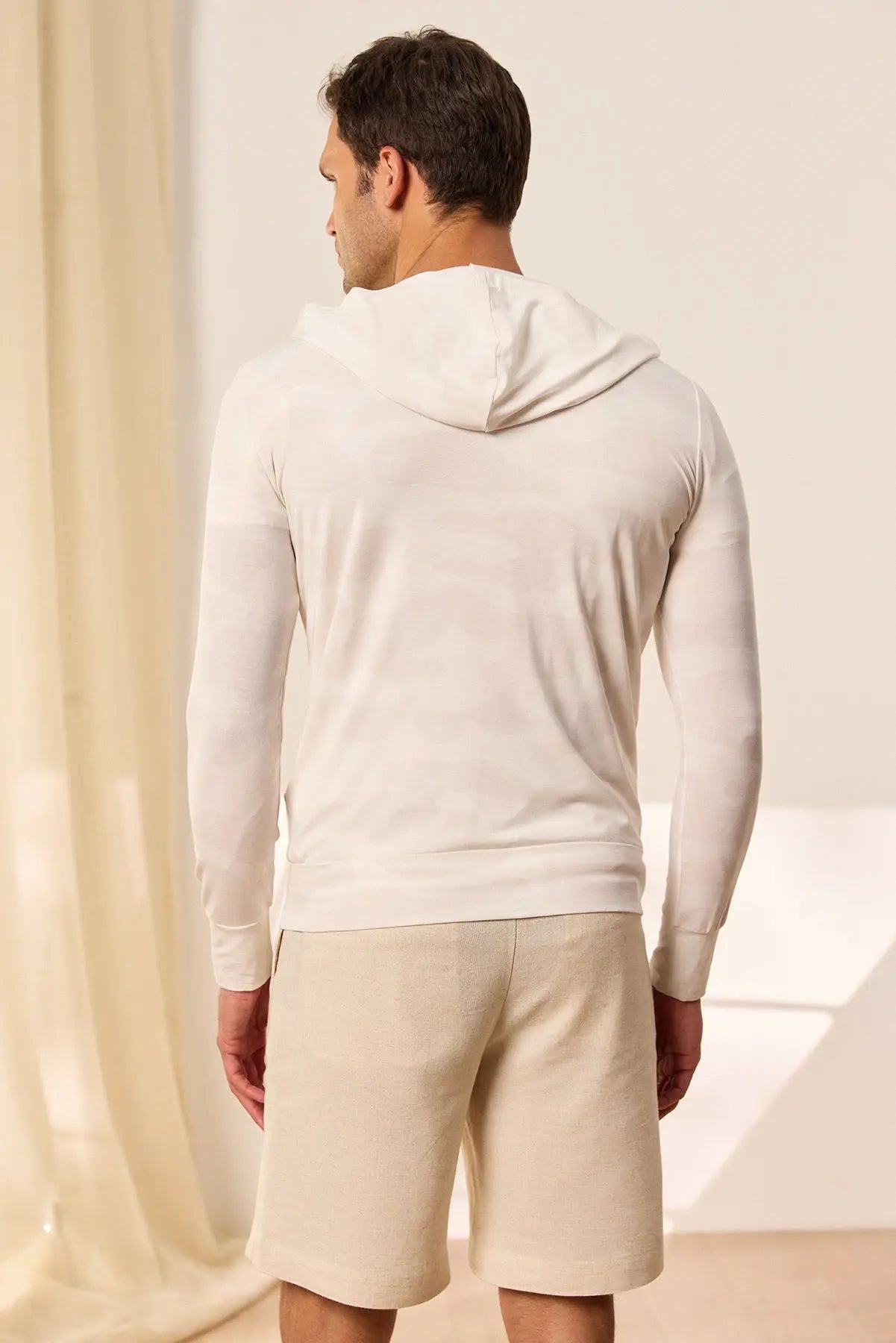 Beyaz Gri Fersatile & More Doğal Modal Erkek Kapüşonlu Silk and Cashmere