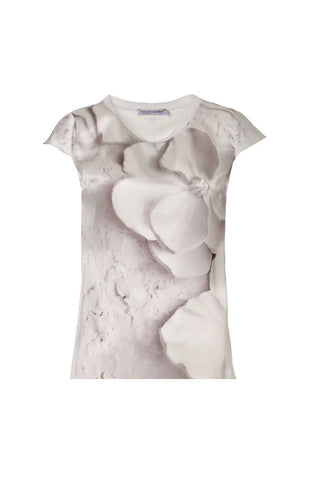 Beyaz İpek Karışımlı Goya Yuvarlak Yaka Kısa Kollu Desenli Bluz Knitted/Woven