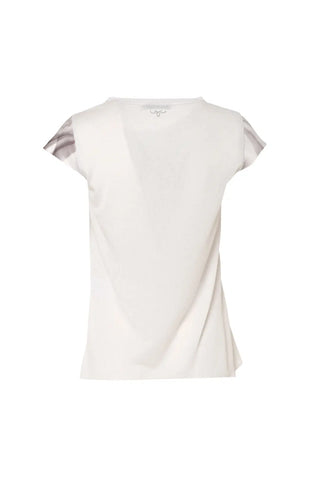 Beyaz İpek Karışımlı Goya Yuvarlak Yaka Kısa Kollu Desenli Bluz Knitted/Woven
