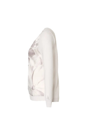 Beyaz İpek Karışımlı Goya Yuvarlak Yaka Uzun Kollu Desenli Hırka Silk and Cashmere