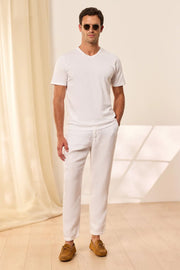 Beyaz & More V Yaka Kısa Kollu Erkek Tişört Silk and Cashmere