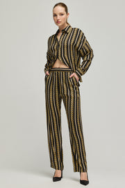 Lacivert Flow Cupro  Viskoz Baskılı Pantolon