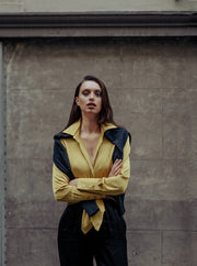 Hardal Saf İpek Audrey Uzun Kollu Gömlek