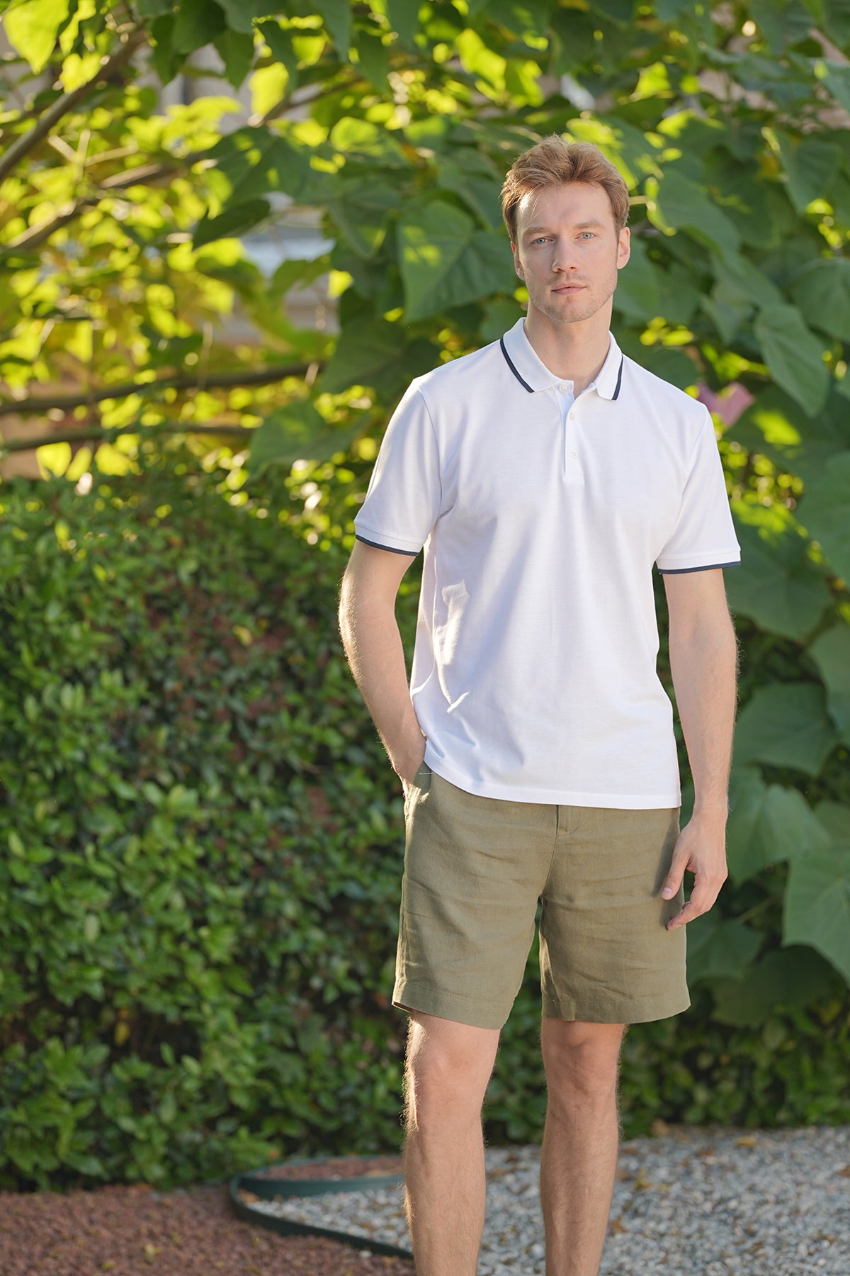 Beyaz Steve Polo Yaka T-Shirt