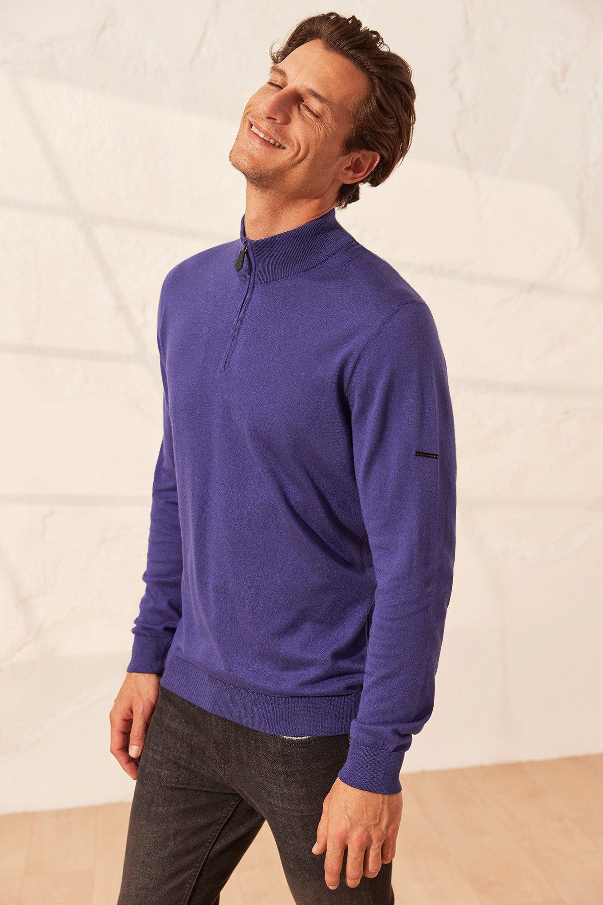 Mor İpek ve Kaşmir Yarım Balıkçı Yaka Uzun Kollu Utku Erkek Triko