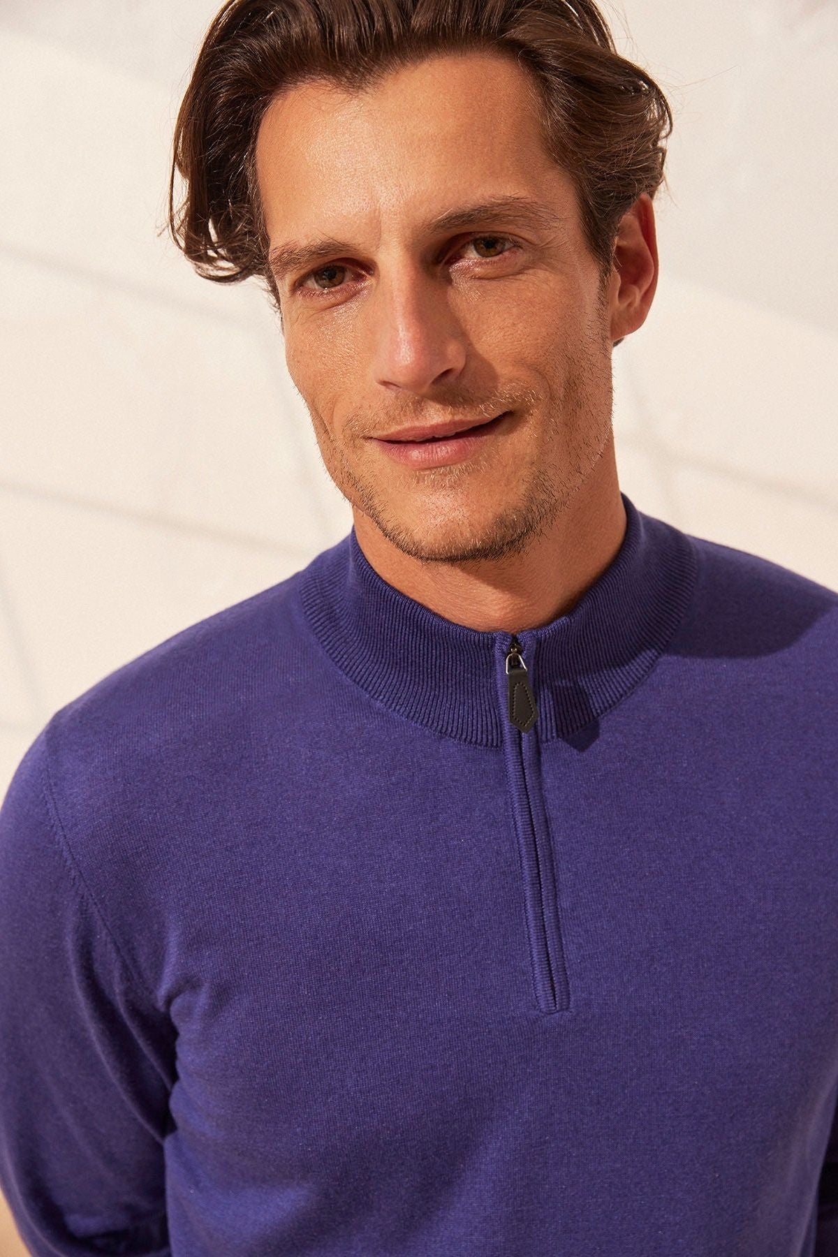 Mor İpek ve Kaşmir Yarım Balıkçı Yaka Uzun Kollu Utku Erkek Triko