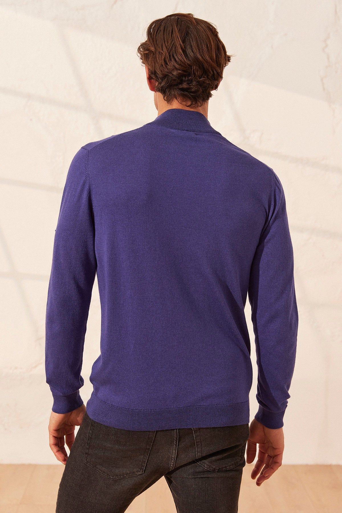 Mor İpek ve Kaşmir Yarım Balıkçı Yaka Uzun Kollu Utku Erkek Triko