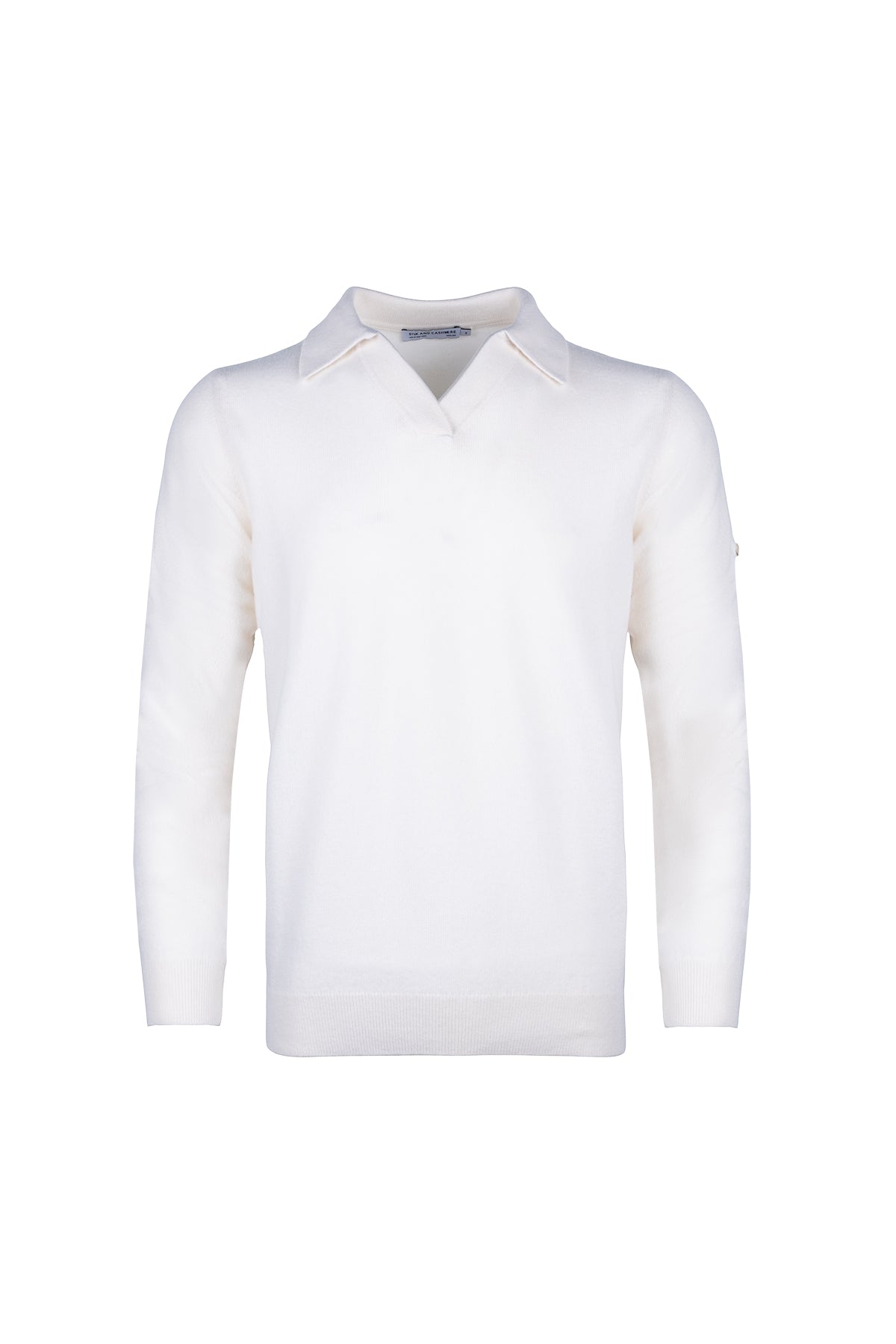 Ekru Saf Kaşmir Düğmesiz Polo Kazak