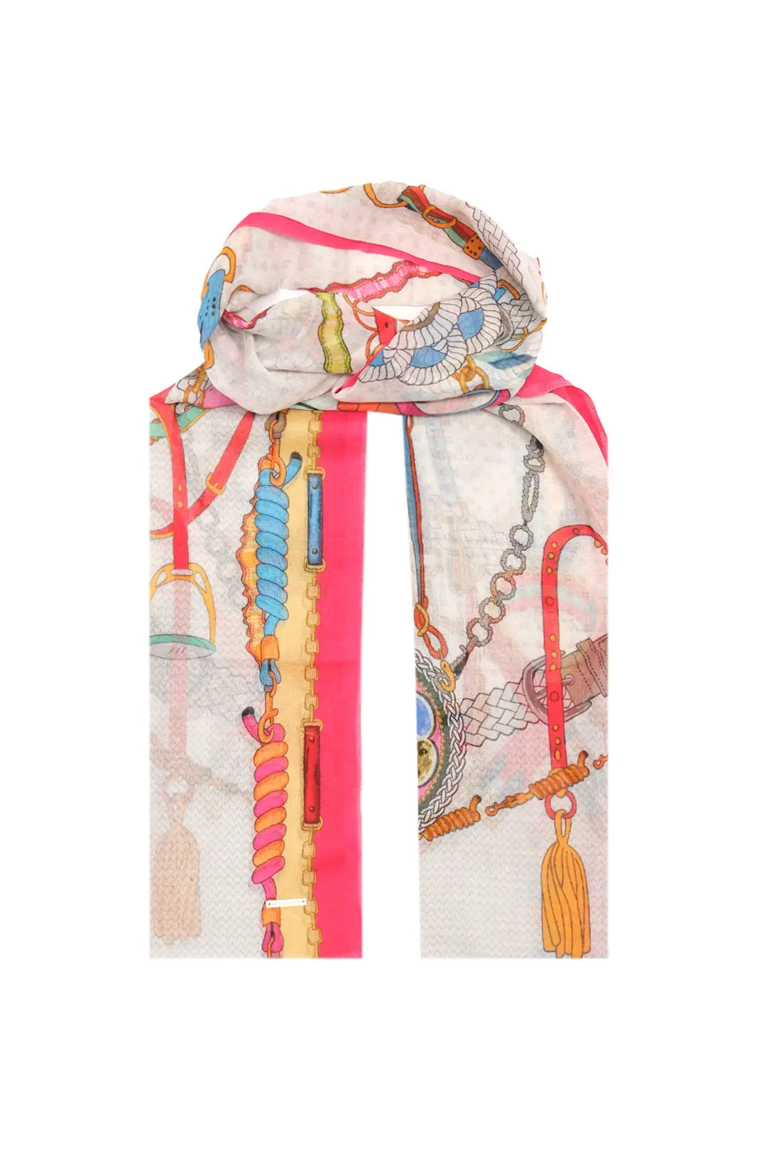 Ekru Jas İpekli Zincir Desen Şal Silk and Cashmere