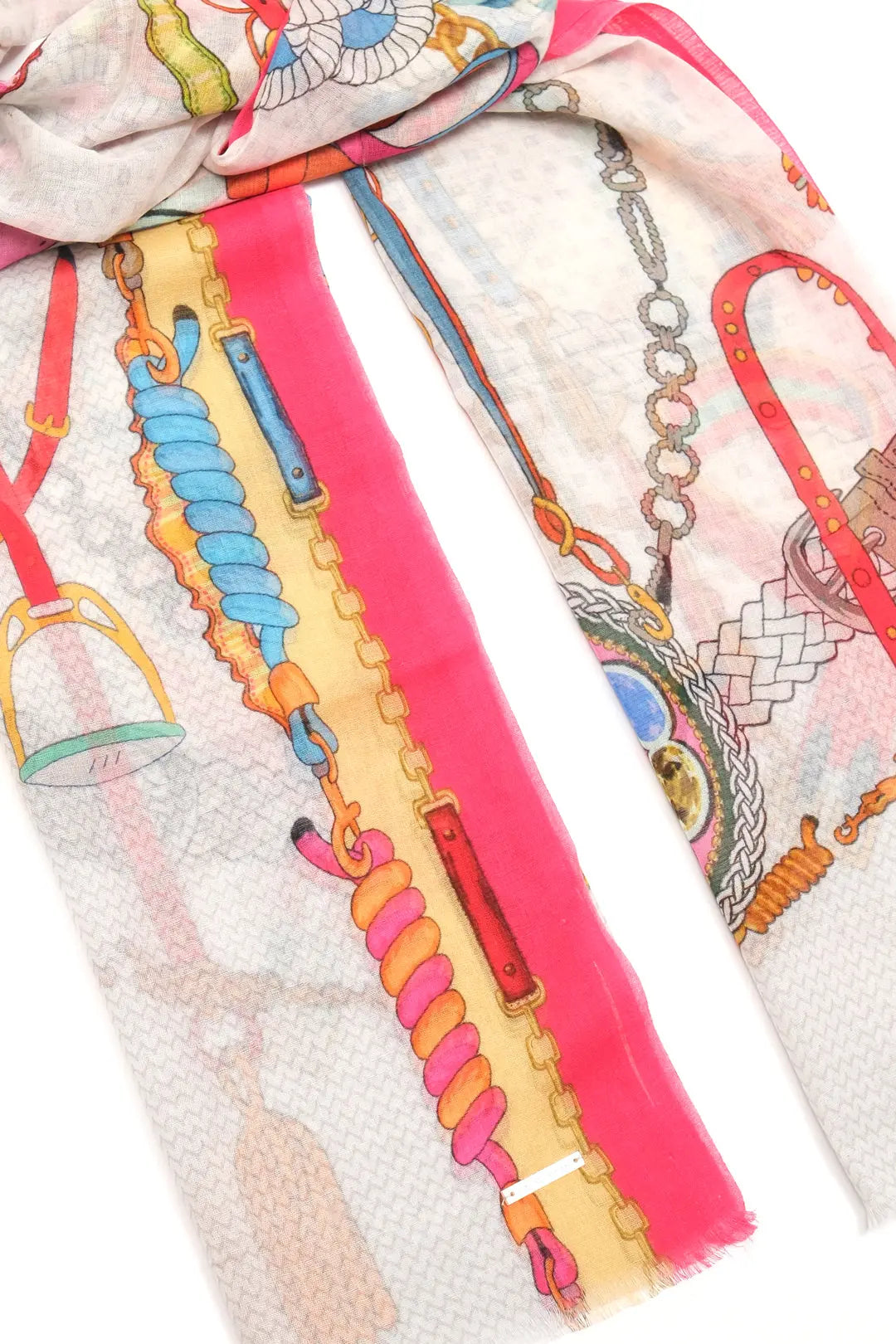 Ekru Jas İpekli Zincir Desen Şal Silk and Cashmere