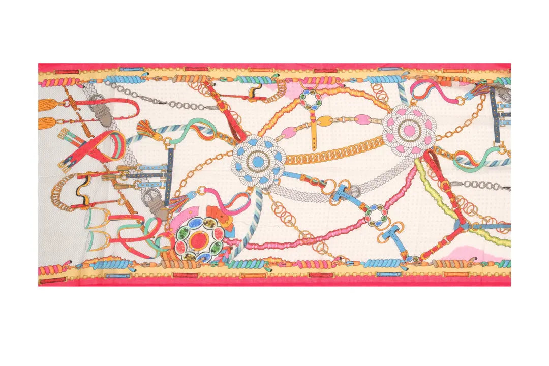 Ekru Jas İpekli Zincir Desen Şal Silk and Cashmere