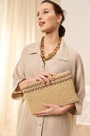 Ekru Nina Renkli Çizgili Rafya El Çanta 30x20cm Accessory