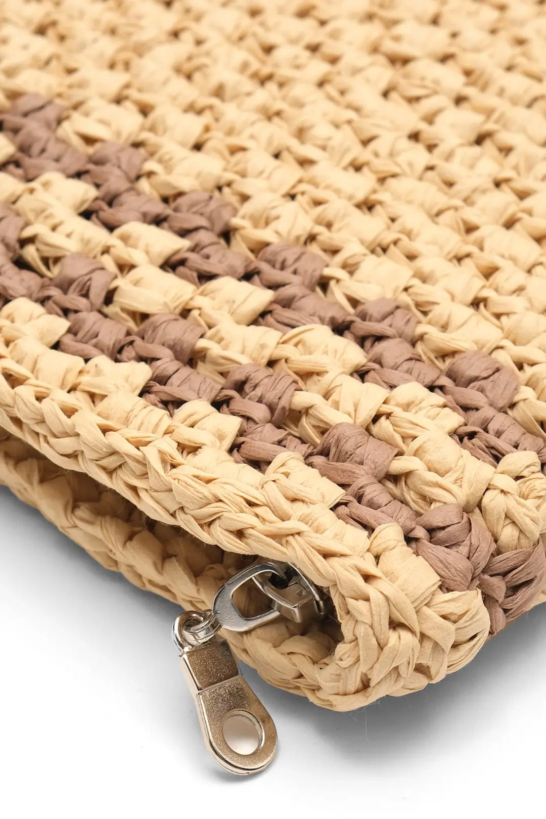 Ekru Nina Renkli Çizgili Rafya El Çanta 30x20cm Accessory