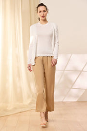 Ekru Pamuk Modal Juno Düğmesiz Uzun Kollu Uzun Hırka Silk and Cashmere