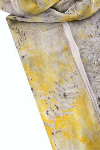 Ekru Saf İpek El Baskısı Ekolojik Şal 90 x 200 cm Silk and Cashmere