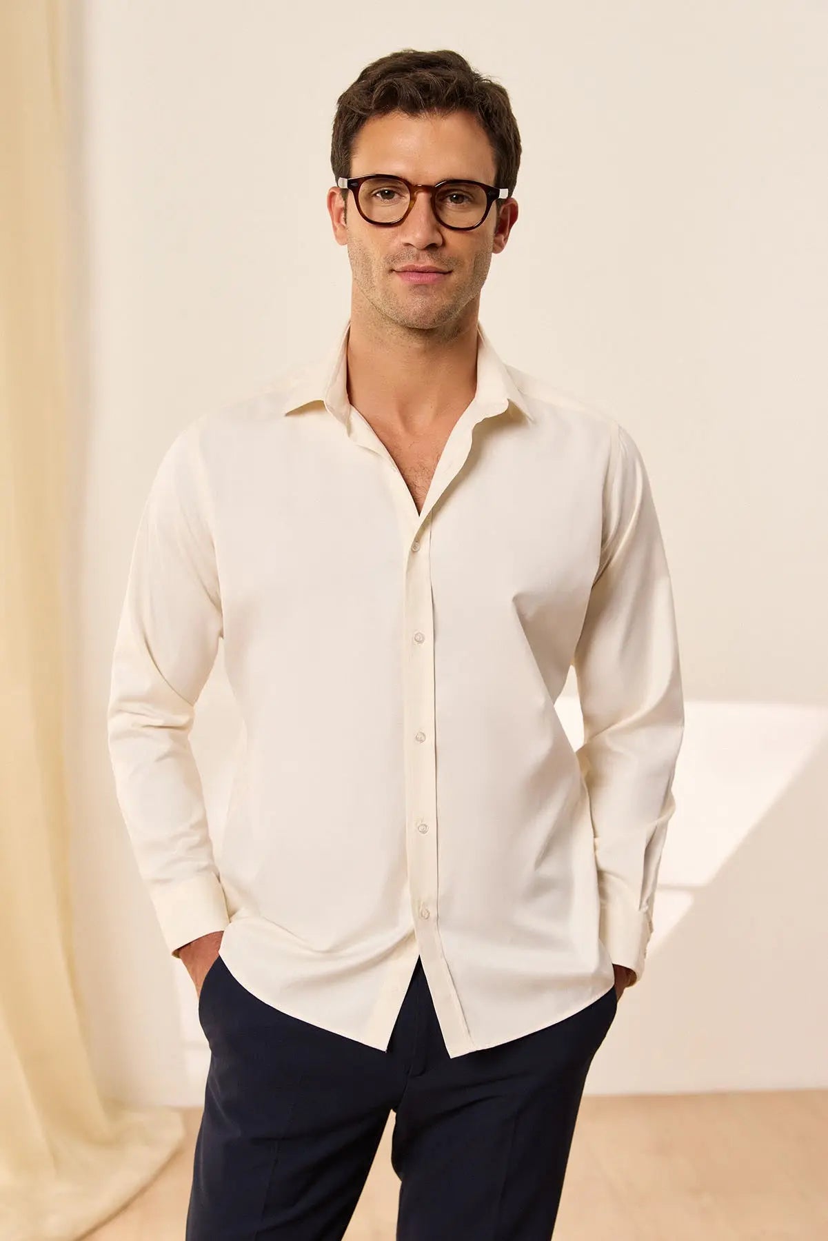 Ekru & More Pamuk Uzun Kollu Erkek Gömlek Silk and Cashmere