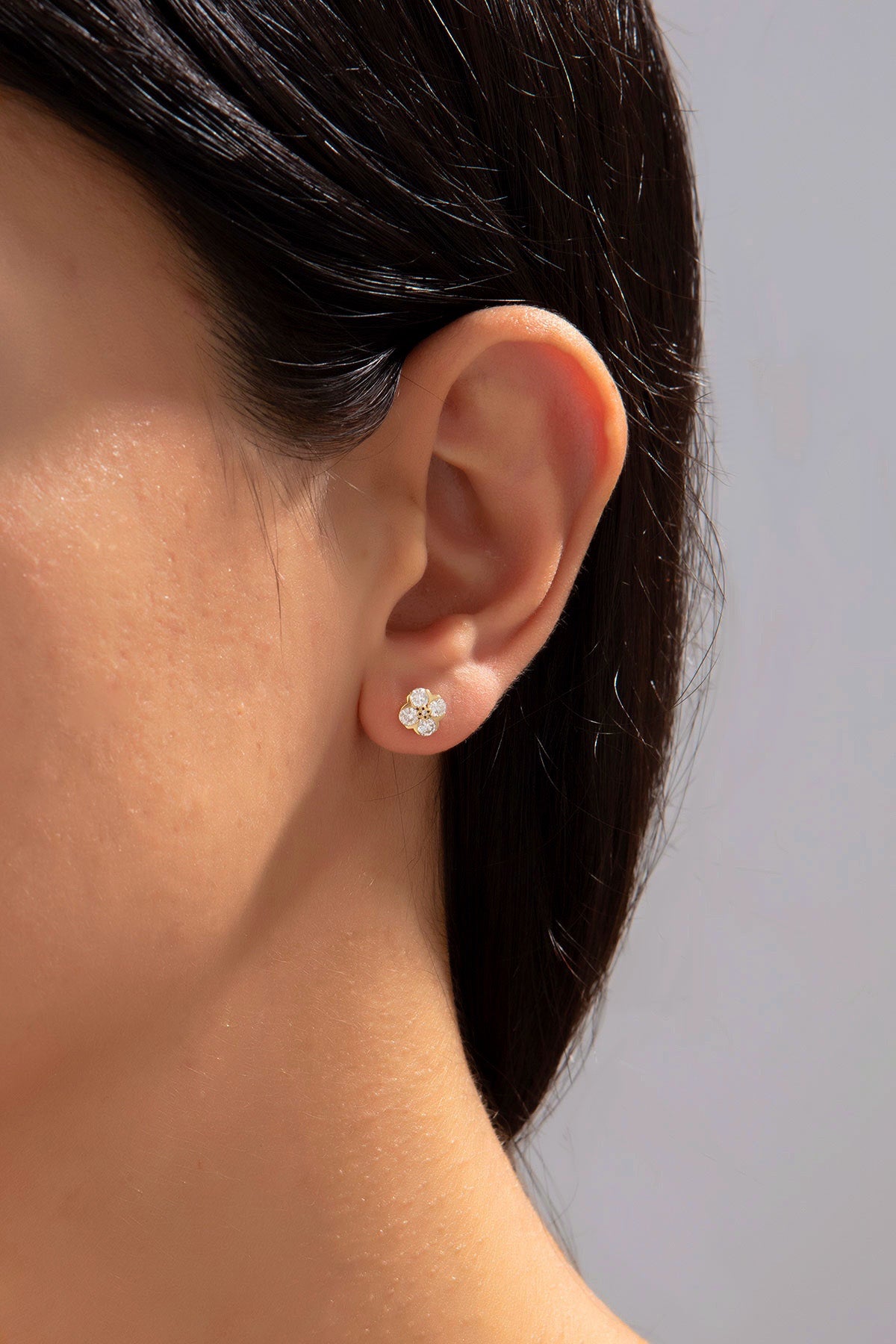 Sarı Fiorella Pırlanta Taşlı Altın Küpe