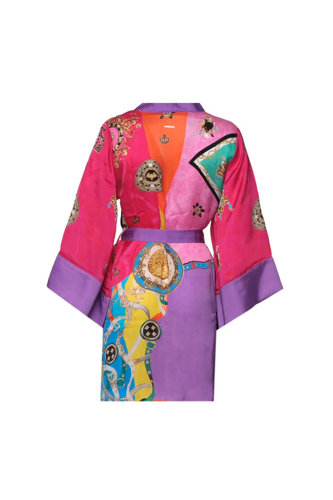 Fuşya Jas  Cupro Desenli Kemerli Kadın Kimono Hırka Silk and Cashmere