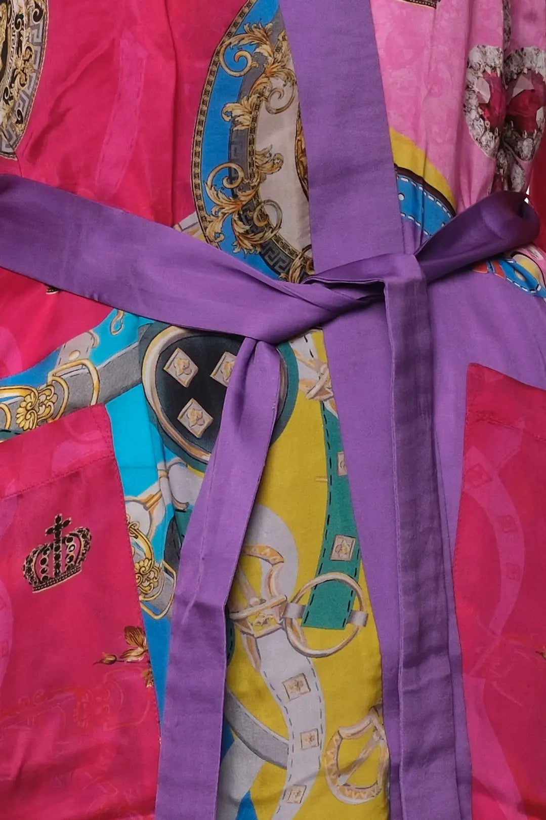 Fuşya Jas  Cupro Desenli Kemerli Kadın Kimono Hırka Silk and Cashmere
