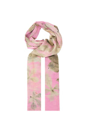 Fuşya Saf İpek El Baskısı Ekolojik Kadın Şal Silk and Cashmere