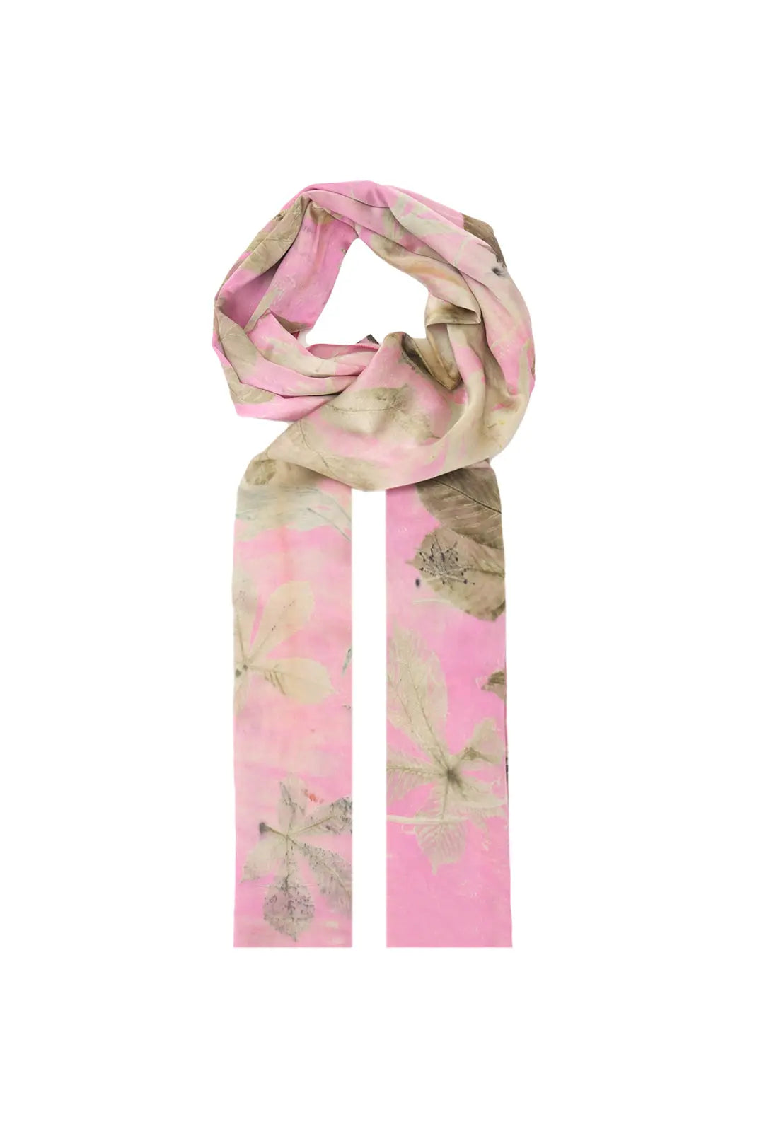 Fuşya Saf İpek El Baskısı Ekolojik Kadın Şal Silk and Cashmere