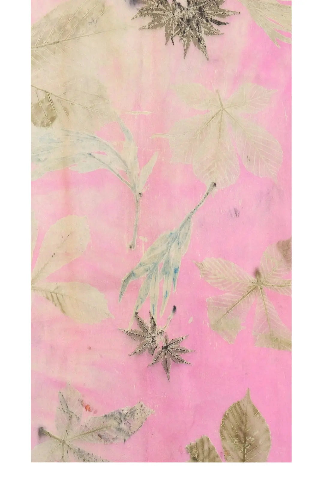 Fuşya Saf İpek El Baskısı Ekolojik Kadın Şal Silk and Cashmere