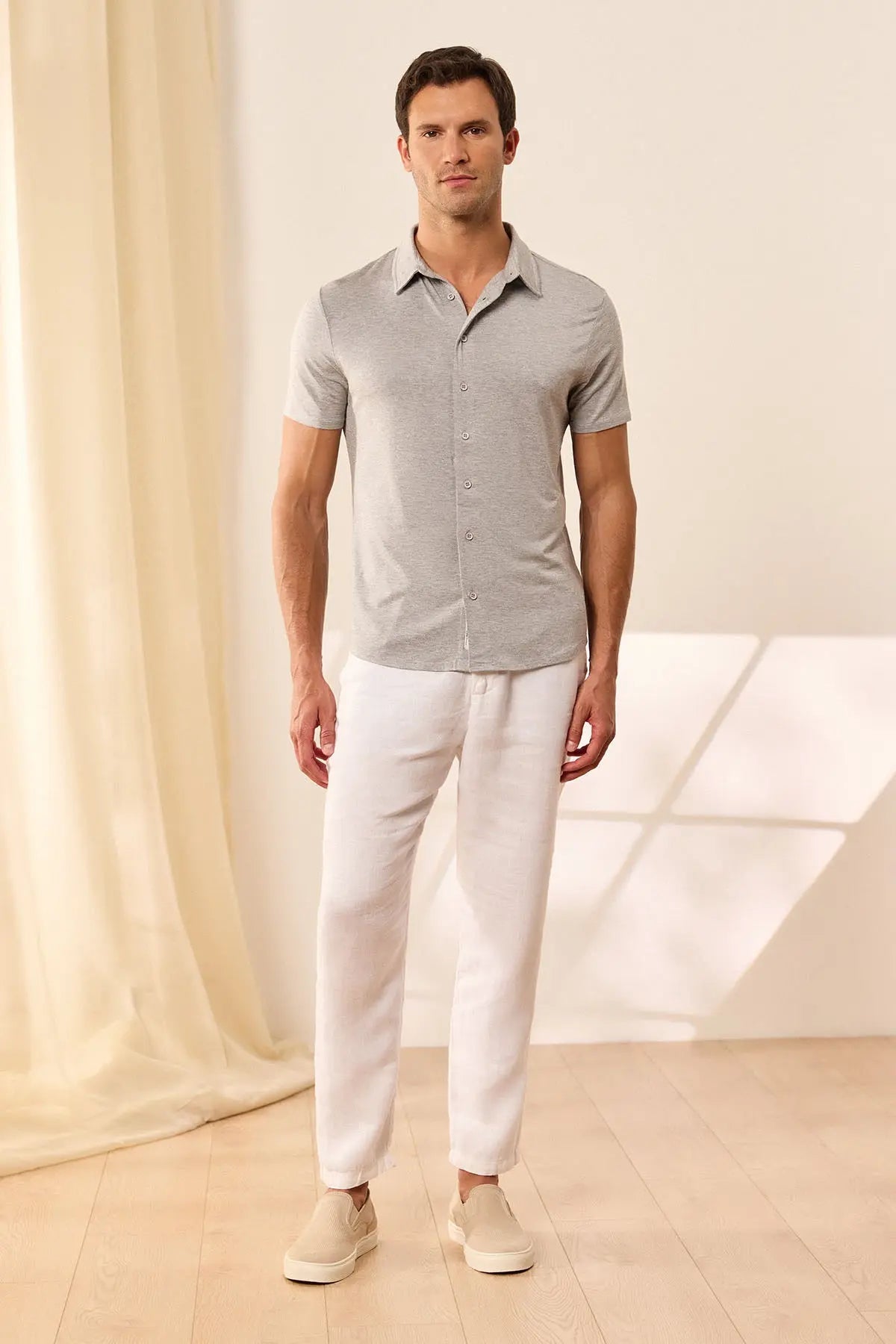 Gri Fersatile Kısa Kollu & More Modal Erkek Tişört Gömlek Silk and Cashmere