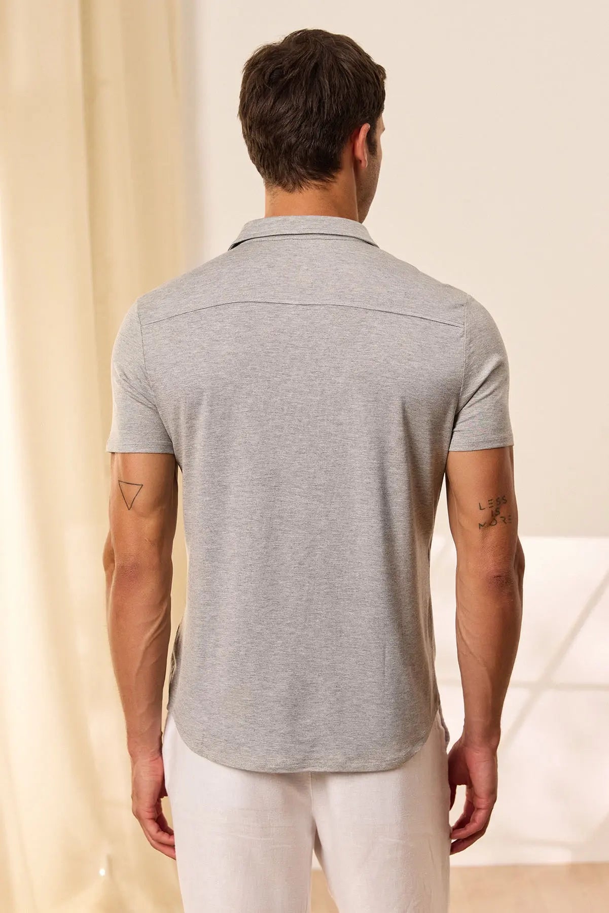 Gri Fersatile Kısa Kollu & More Modal Erkek Tişört Gömlek Silk and Cashmere