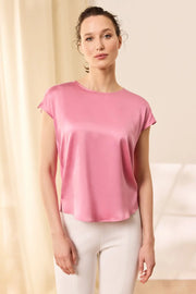 Gül Kurusu İpek Karışımlı Monica Yuvarlak Yaka Kısa Kollu Bluz Silk and Cashmere