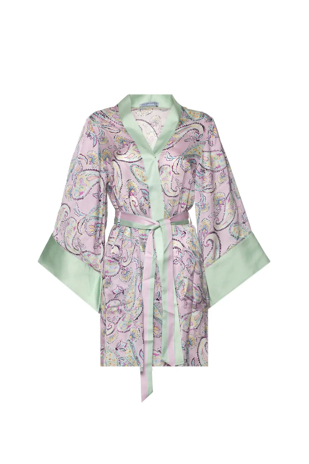 Gül Kurusu Jas  Cupro Desenli Kemerli Kadın Kimono Hırka Silk and Cashmere