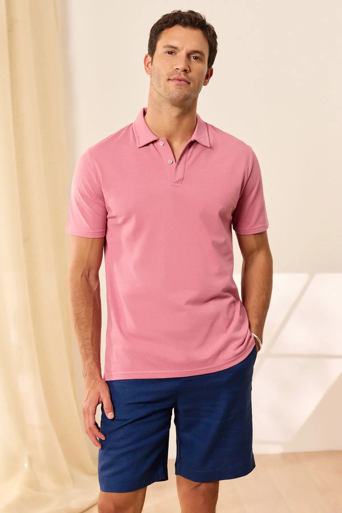 Gül Kurusu & More Johnny Erkek Kısa Kollu Polo Yaka Tişört Silk and Cashmere