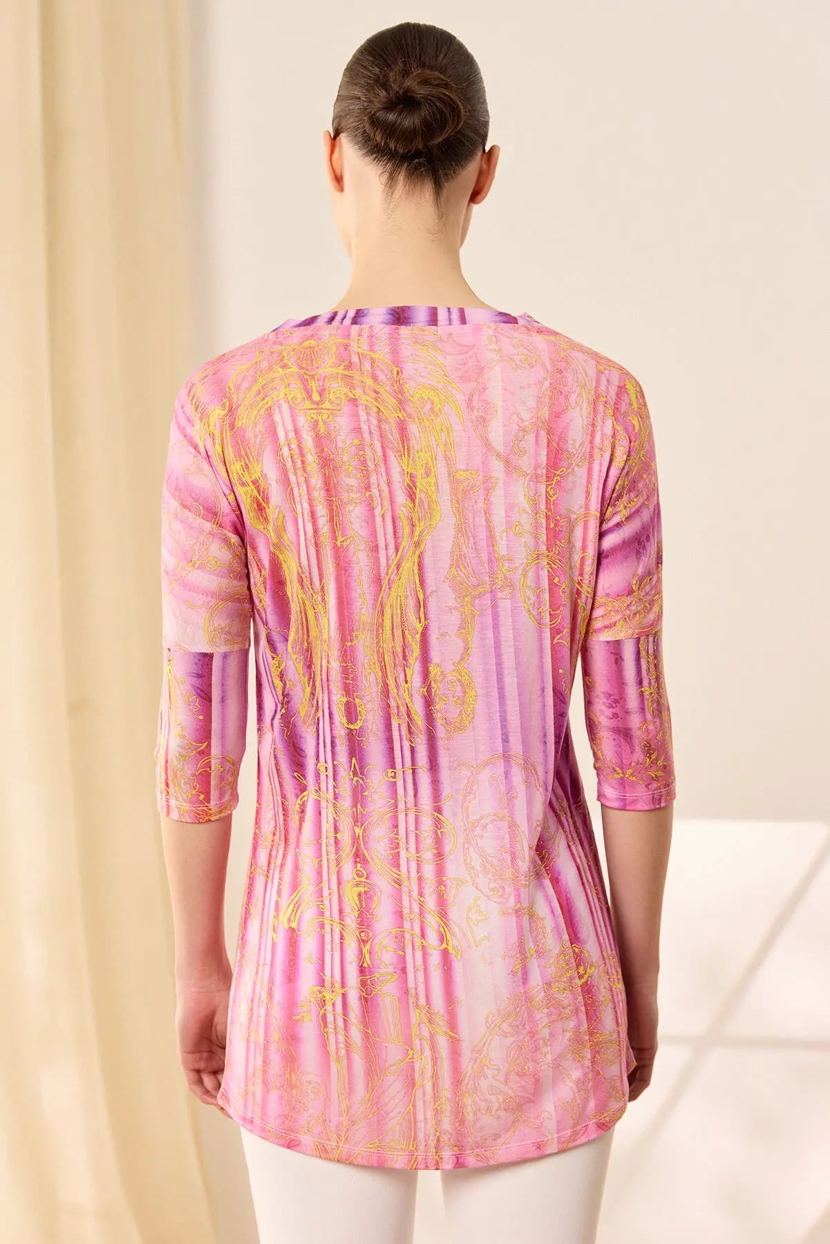 Gül Kurusu & More Sirena Etnik Baskılı Süper İnce Modal T Kollu Üst Silk and Cashmere